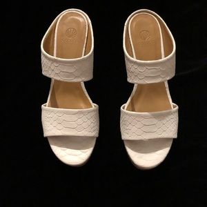 Coclico white, embossed snake print, two strap mule clog sandals. Size40/US9